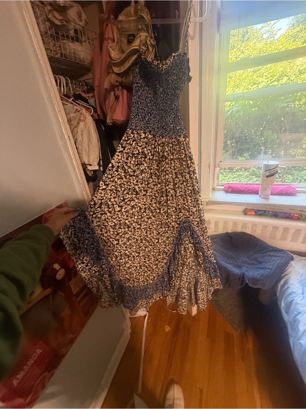Free People Blue Floral Strapless Maxi Dress with Cream Accents